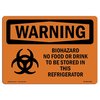 Signmission Safety Sign, OSHA WARNING, 12" Height, 18" Width, Aluminum, Biohazard No Food Or, Landscape OS-WS-A-1218-L-12501